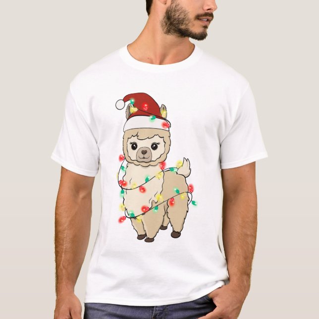 Funny Cute Christmas Llama T-Shirt (Front)