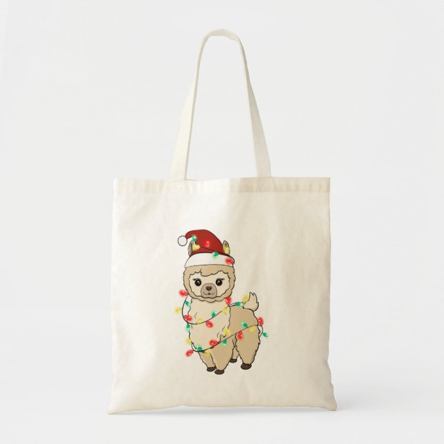 Funny Cute Christmas Llama Tote Bag (Front)