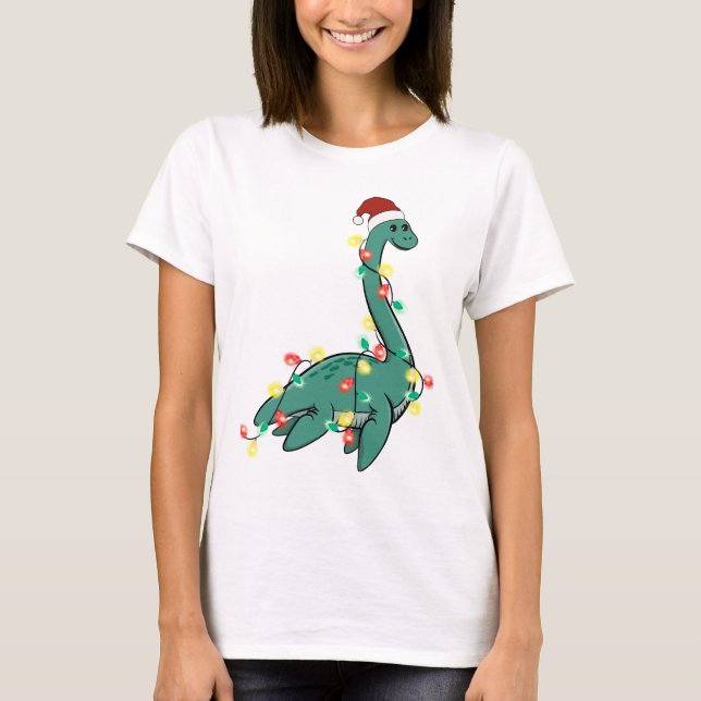 Funny Cute Christmas Lochness Monster T-Shirt (Front)