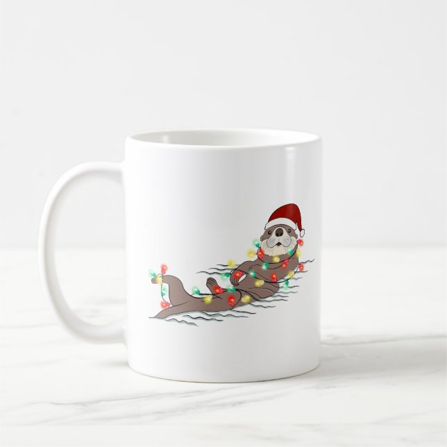 Funny Cute Christmas Otter Coffee Mug (Left)