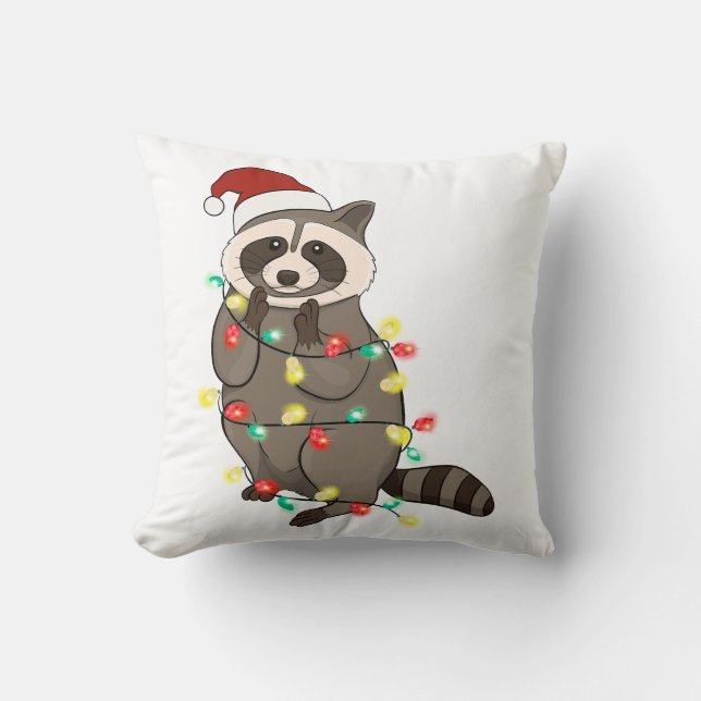 Funny Cute Christmas Racoon Cushion (Front)