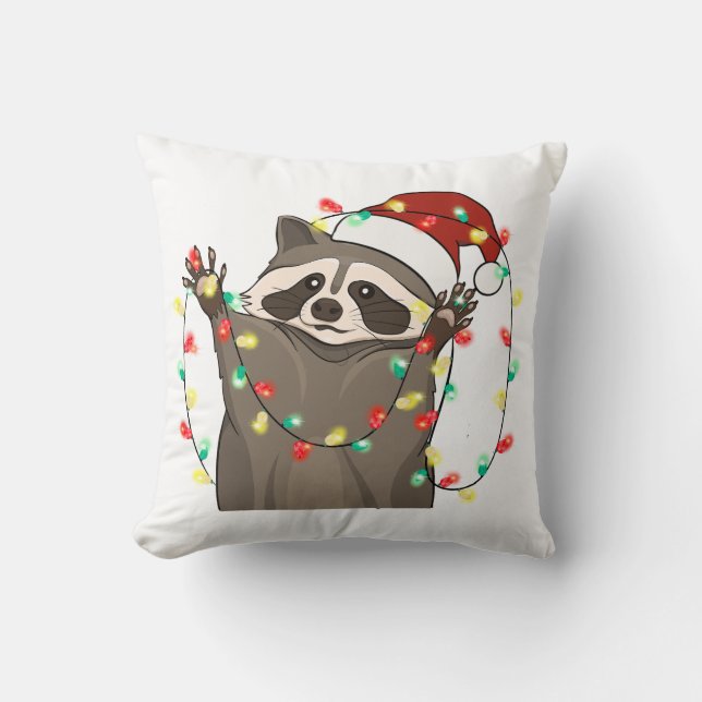 Funny Cute Christmas Racoon Cushion (Front)