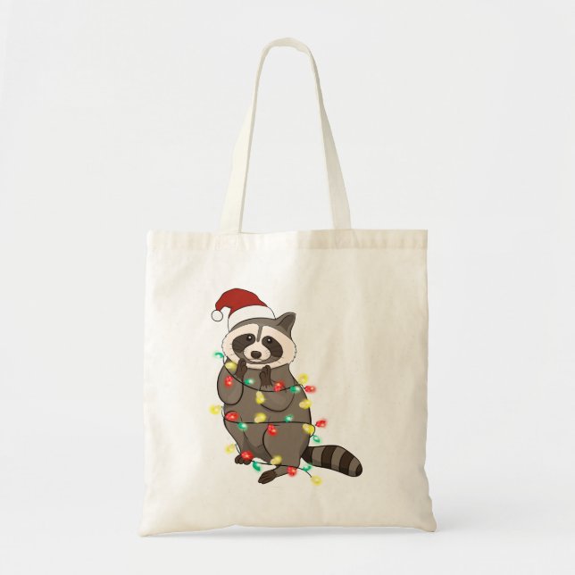 Funny Cute Christmas Racoon Tote Bag (Front)