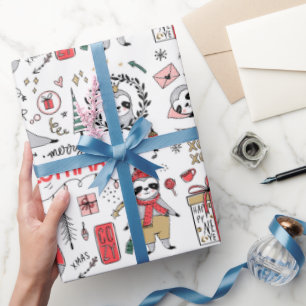 Funny Cute Christmas Sloth with Santa Hat Wrapping Paper