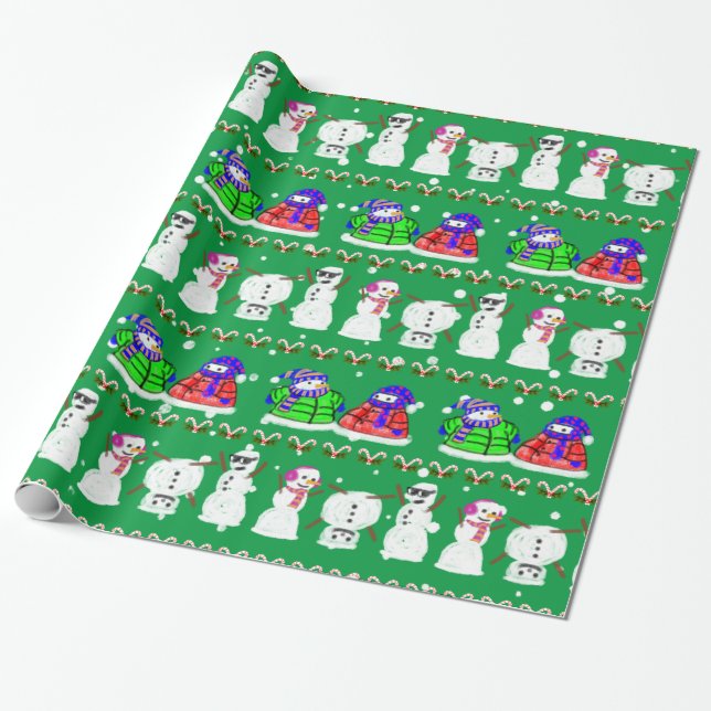 Funny Cute Christmas Snowmen Wrapping Paper (Unrolled)