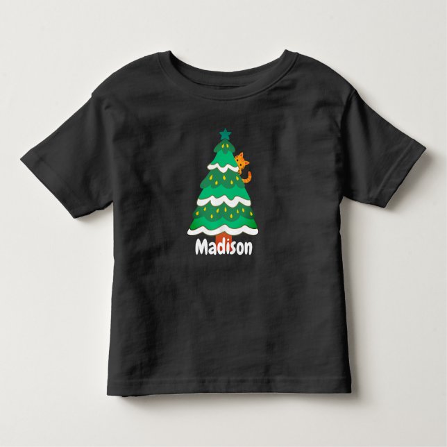 Funny Cute Christmas Tree Cat Personalised   Toddler T-Shirt (Front)