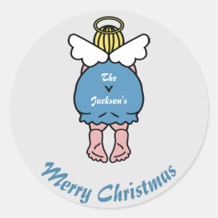 Funny Cute Chubby Angel Merry Christmas Custom Classic Round Sticker
