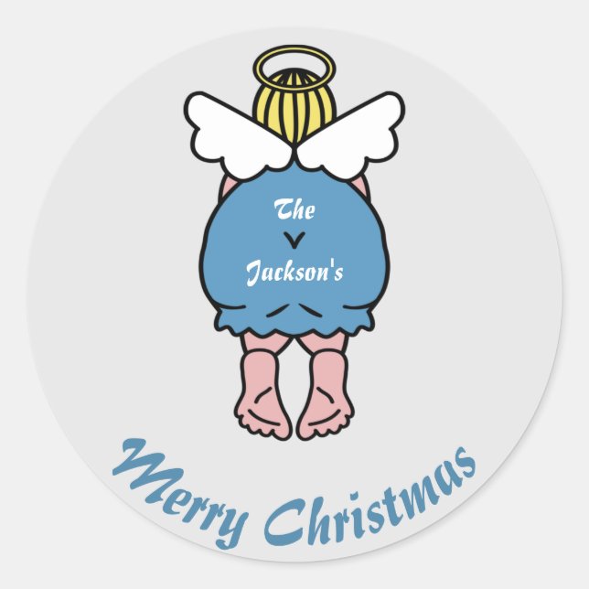 Funny Cute Chubby Angel Merry Christmas Custom Classic Round Sticker (Front)