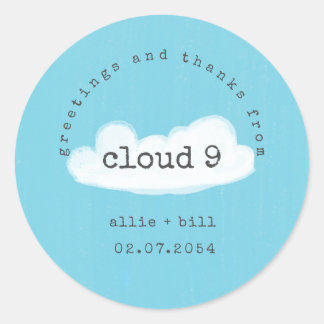 Funny Cute Cloud 9 Blue White Humourous Thank You Classic Round Sticker