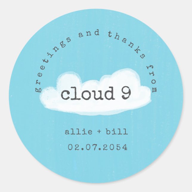 Funny Cute Cloud 9 Blue White Humourous Thank You Classic Round Sticker (Front)