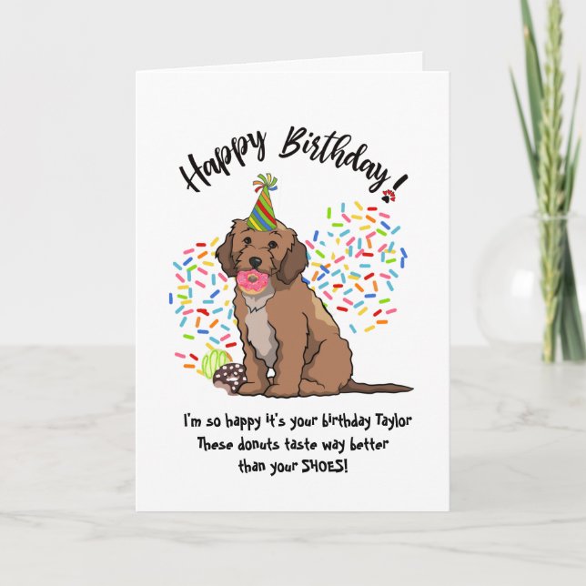 Funny Cute Cockapoo Dog Birthday Card Doughnuts (Front)