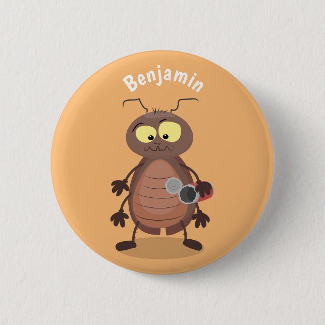 Funny cute cockroach cartoon character 6 cm round badge (Front)