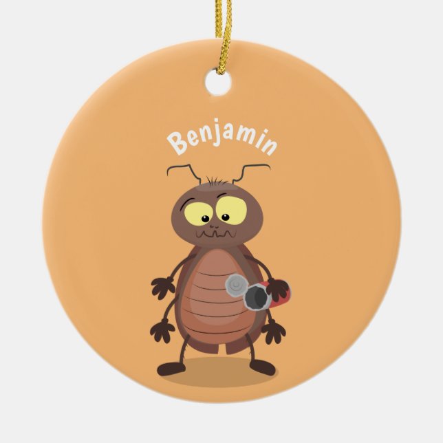Funny cute cockroach cartoon character ceramic ornament (Front)