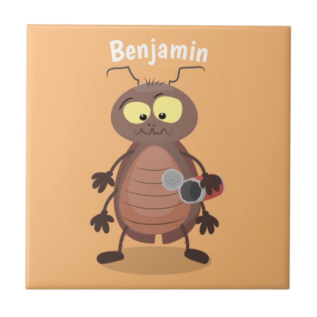 Funny cute cockroach cartoon character ceramic tile (Front)