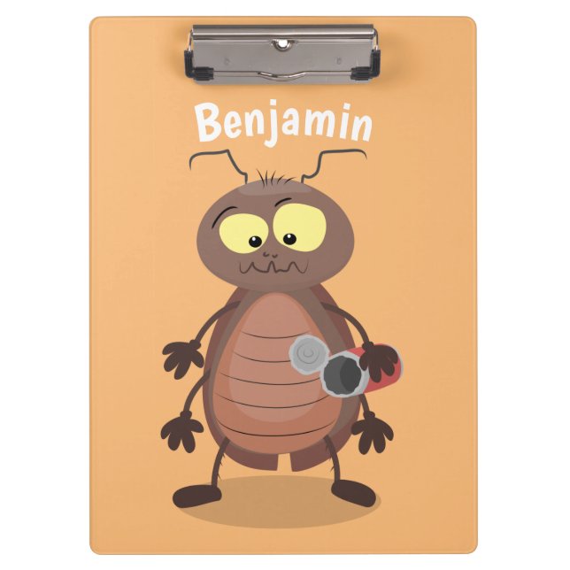 Funny cute cockroach cartoon character clipboard (Front)