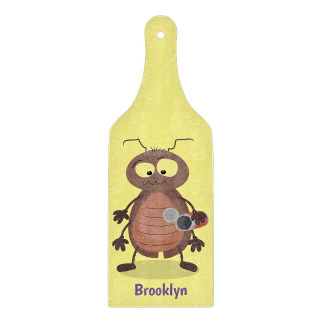 Funny cute cockroach cartoon character cutting board (Front)