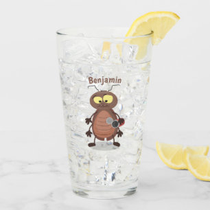 Funny cute cockroach cartoon character glass