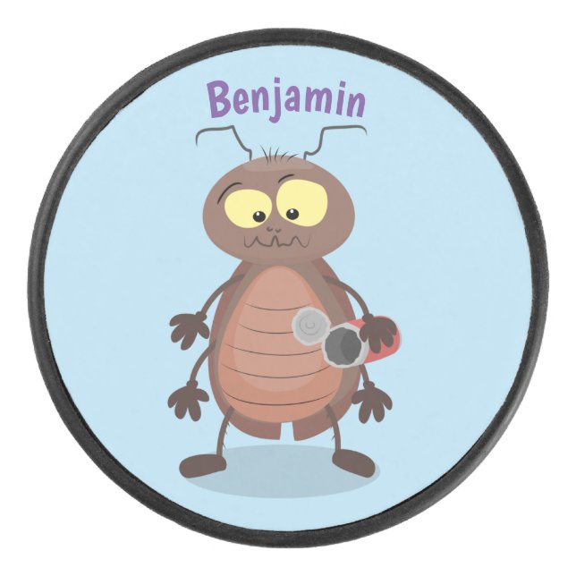 Funny cute cockroach cartoon character hockey puck (Front)