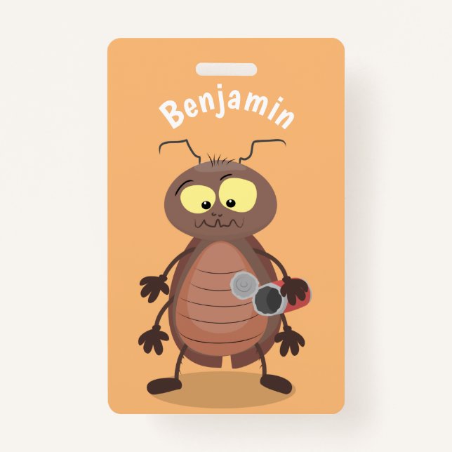 Funny cute cockroach cartoon character ID badge (Front)