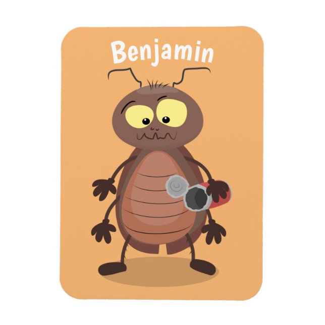 Funny cute cockroach cartoon character magnet (Vertical)