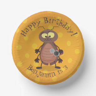 Funny cute cockroach cartoon character paper plate