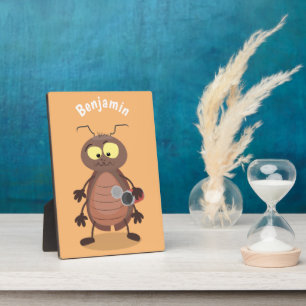 Funny cute cockroach cartoon character plaque