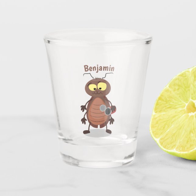 Funny cute cockroach cartoon character shot glass (Front)