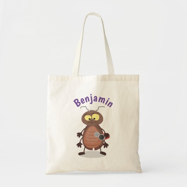 Funny cute cockroach cartoon character tote bag (Front)