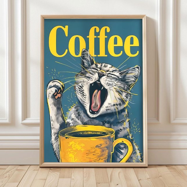 Funny Cute Coffee Cat PrintÂ â€“ Maximalist Dopami Poster (Creator Uploaded)