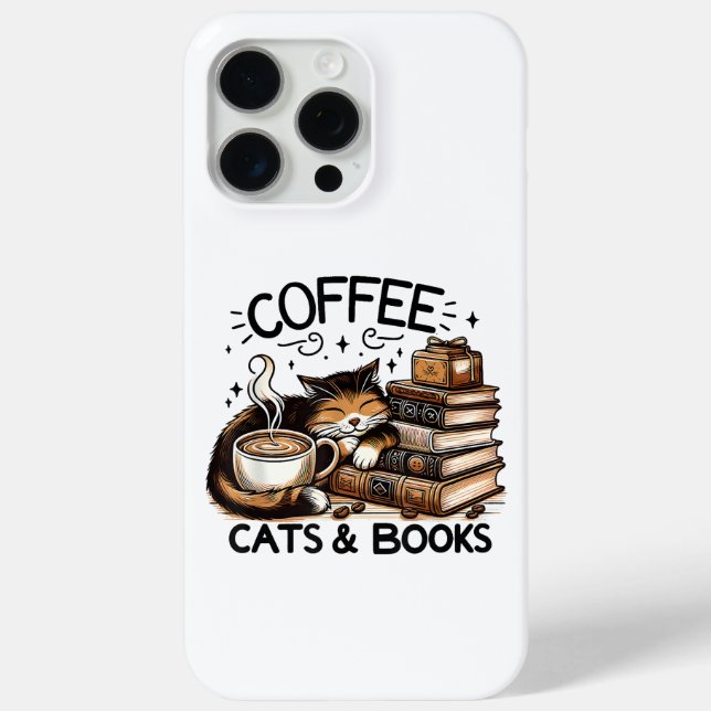 Funny Cute Coffee Cats Books Lover Gift Idea Women Case-Mate iPhone Case (Back)