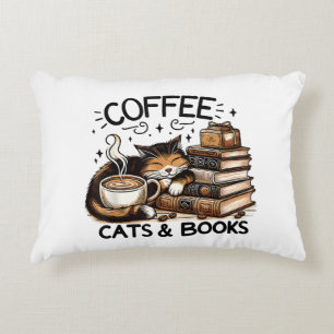 Funny Cute Coffee Cats Books Lover Gift Idea Women Decorative Cushion