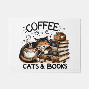Funny Cute Coffee Cats Books Lover Gift Idea Women Doormat