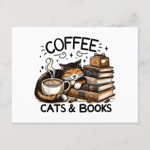 Funny Cute Coffee Cats Books Lover Gift Idea Women Holiday Postcard