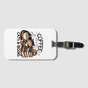 Funny Cute Coffee Cats Books Lover Gift Idea Women Luggage Tag