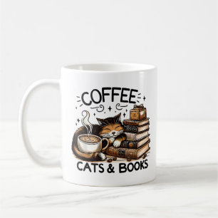 Funny Cute Coffee Cats Books Lover Gift Idea Women Mug