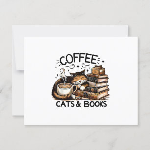 Funny Cute Coffee Cats Books Lover Gift Idea Women RSVP Card