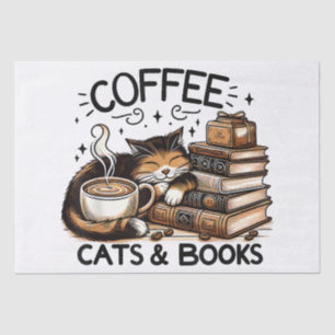 Funny Cute Coffee Cats Books Lover Gift Idea Women Tissue Paper