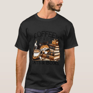 Funny Cute Coffee Cats Books Lover Women Men Kids T-Shirt