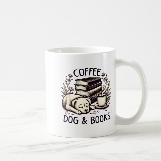 Funny Cute Coffee Dog Books Lover Women Men Kids  Coffee Mug (Right)