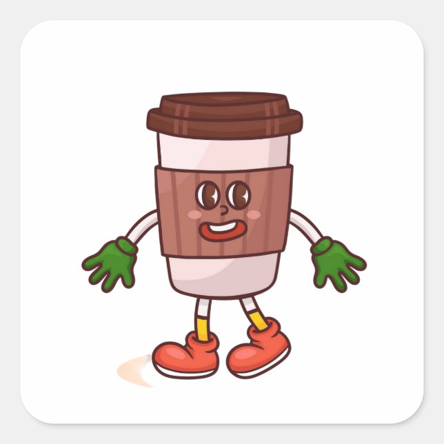 Funny Cute Coffee Square Sticker (Front)