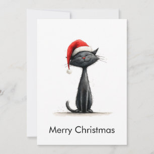 Funny Cute Comic Black Cat Merry Christmas Holiday Card