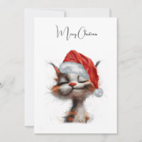 Funny Cute Comic Whimsical Cat Merry Christmas