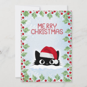 Funny Cute Comic Whimsical Cat Merry Christmas Holiday Card