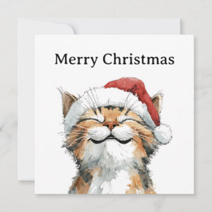 Funny Cute Comic Whimsical Cat Merry Christmas Holiday Card