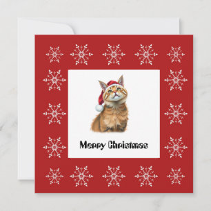 Funny Cute Comic Whimsical Cat Merry Christmas  Holiday Card