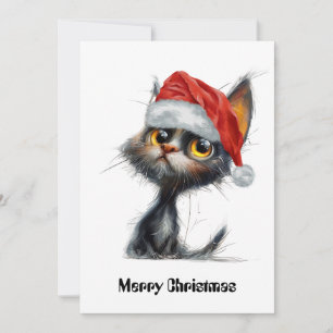 Funny Cute Comic Whimsical Cat Merry Christmas  Holiday Card
