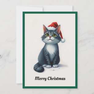 Funny Cute Comic Whimsical Cat Merry Christmas  Holiday Card
