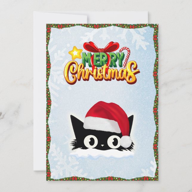 Funny Cute Comic Whimsical Cat Merry Christmas  Holiday Card (Front)