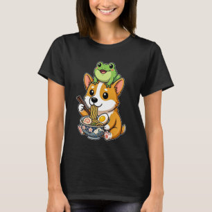 Funny Cute Corgi Dog and Frog Eating Ramen Kawaii T-Shirt