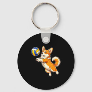 Funny cute corgi dog playing volleyball sports key ring